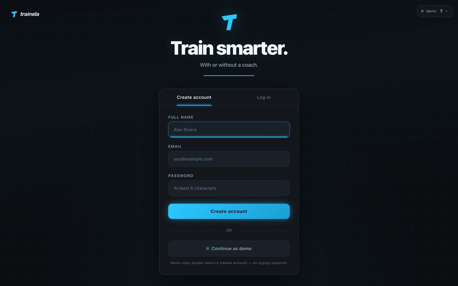 Trainela demo screenshot